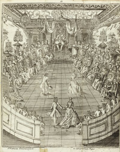 Kuvitus elokuvasta Tanssiva mestari, 1734 tekijältä Pierre Rameau