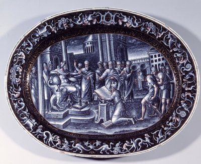Saphan polvistui lukee Josias Livres de la Loi Plat -sähköpostilehteä Pierre Reymondin (toimii vuosina 1537-1584) rehaust d