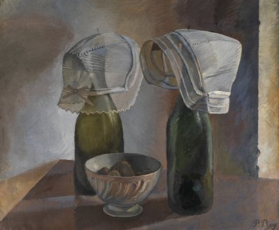 Asetelma pulloilla ja Bretonin kupeilla, n. 1924 (öljy kankaalle) tekijältä Pierre Roy