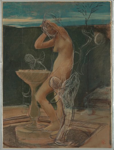 Piirros, Naisen tutkimus kylvyssä, 1800-luvun loppupuoli tekijältä Pierre Victor Galland