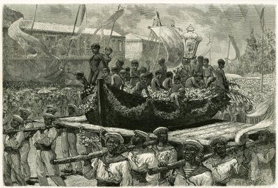 Cirion kulkue kaikkien pyhien aattona, uskonnollinen ja suosittu, Neitsyt-kuva kuljetetaan ympäri kaupunkia vuonna 1793 kadonneen laivan kanootilla, jonka eloonjääneet tarjosivat ex-voto Ihmeelliselle Neitsyelle. Kaiverrus tekijä tekijältä Pierre Vignal