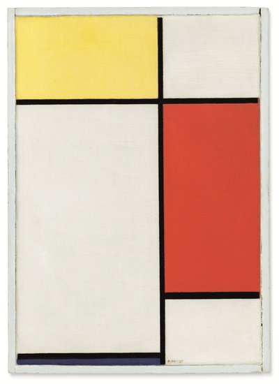 Koostumus: Keltainen, punainen ja sininen. tekijältä Piet Mondrian