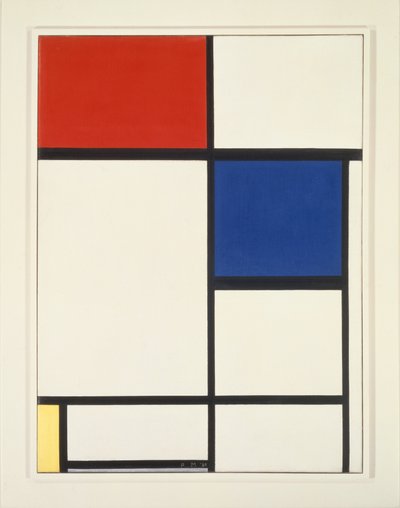 Koostumus sinisellä, punaisella ja keltaisella tekijältä Piet Mondrian