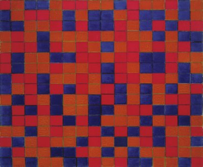 Koostumus ruudukolla 8: Shakkilaudan koostumus tummilla väreillä tekijältä Piet Mondrian