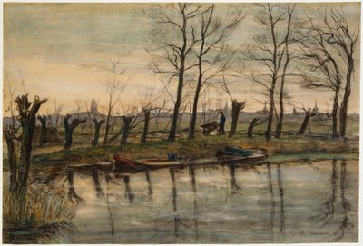 Farmer Returning to the Fields, n. 1900 (w/c ja hiili paperilla) tekijältä Piet Mondrian