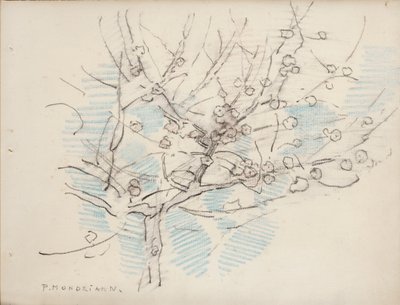 Kukkiva puu, n. 1917-1918 (kynä ja värikynä paperilla) tekijältä Piet Mondrian