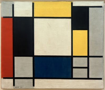 Koostumus keltainen, punainen, musta, sininen ja harmaa tekijältä Piet Mondrian