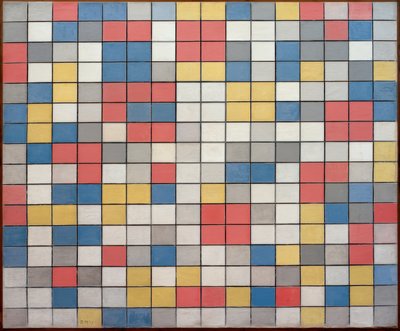 Koostumus mit Gitter 9; Schachbrett mit helen Farben tekijältä Piet Mondrian