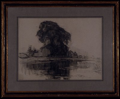 Landzicht Farm: Composition Study, n. 1905 (hiili siniharmaalle paperille) tekijältä Piet Mondrian