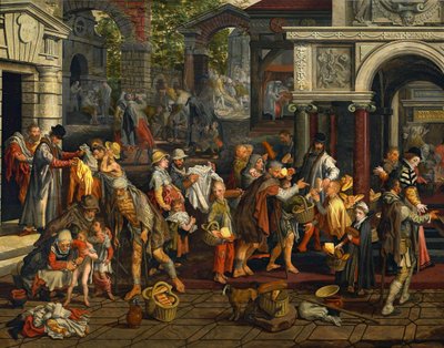 Kristilliset laupeudentyöt (Matt. 25:35-36). tekijältä Pieter Aertsen