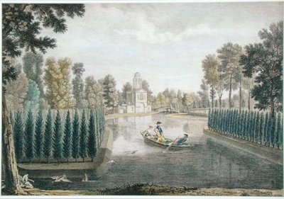 The Water Gardens at Chiswick House, Lontoo, n. 1720-28 (värikaiverrus) (katso myös 176474) tekijältä Pieter Andreas (after) Rysbrack