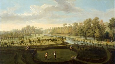 Chiswick Housen puutarhat lännestä (öljy paneelille) tekijältä Pieter Andreas Rysbrack