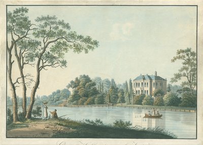 Näkymä talon yli Hollannin teekupolilla Vechtillä Nieuwersluisissa Over-Holland aan de Vecht (otsikko esineessä) tekijältä Pieter Bartholomeusz. Barbiers