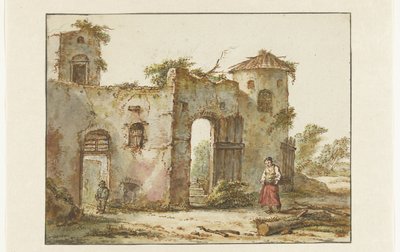 Hylätty rakennus, jossa oikealla puunkerääjä tekijältä Pieter Bartholomeusz. Barbiers