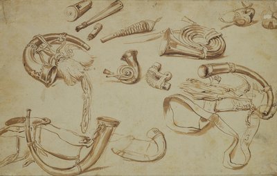 Metsästystarvikkeet (kynä, kynä ja muste paperille) tekijältä Pieter Bruegel the Elder