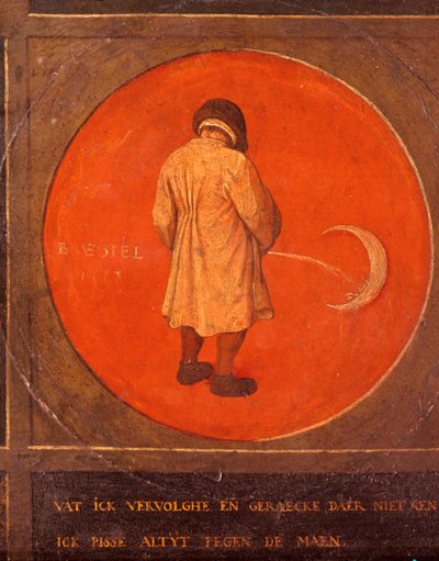 Mitä tahansa teenkin, en tee parannusta, vaan kusen kuuta vastaan, c1558-1560 tekijältä Pieter Bruegel the Elder