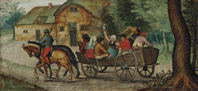hollantilainen: Talonpojat vaunuissa Talonpojat avoimissa vaunuissa tekijältä Pieter Brueghel the Younger