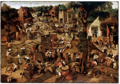 Messut ja teatteriesitys, c1580-1630 tekijältä Pieter Brueghel the Younger