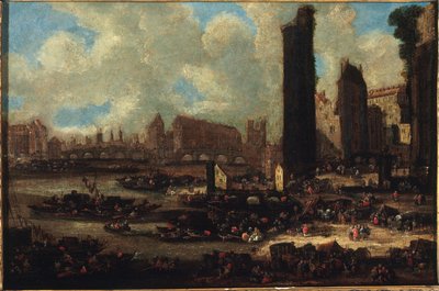 Le Pont-Neuf, la Cité, la Tour et la Porte de Nesle, noin 1650, noin 1650 (öljy kankaalle) tekijältä Pieter Casteels