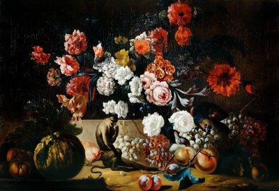 "Asetelma apinan kanssa", 1700-luku tekijältä Pieter Casteels