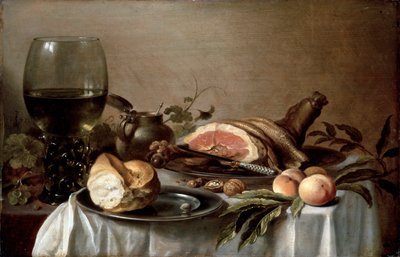Aamiainen kinkun kanssa, 1647. tekijältä Pieter Claesz