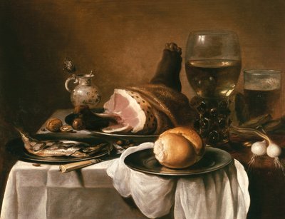 Asetelma kinkun kanssa tekijältä Pieter Claesz