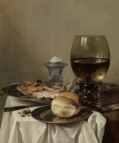 Asetelma suolalla. Noin 1640-45 tekijältä Pieter Claesz