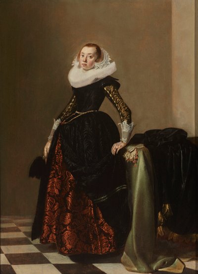 Muotokuva rikkaasti pukeutuneesta nuoresta naisesta, n. 1630 (öljy paneelille) tekijältä Pieter Codde