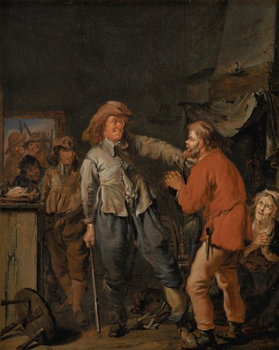 Sotilaat murtautumassa talonpojan mökkiin tekijältä Pieter Codde