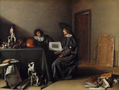 ""Taiteilija ja taiteen ystävä keskustelussa"" (Taiteilija ja taiteen ystävä keskustelussa) Pieter Codden (1599-1678) maalaus - Öljy puulle, 41,7x55,1 - Fondation Custodia tekijältä Pieter Codde