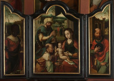 Triptyykki tietäjien palvonnan kanssa tekijältä Pieter Coecke van Aelst (I) (workshop of)