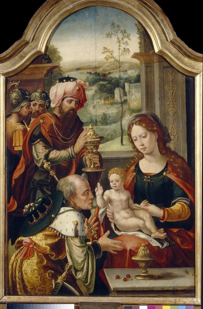 Maagien palvonta. Pieter Coecke van Aelst vanhemman (1502-1555) maalaus, öljy puulle, 1500-luvun ensimmäinen puolisko. Flanderin primitiivinen taide. Valtion taidegalleria, Lviv (Ukraina). tekijältä Pieter Coecke van Aelst