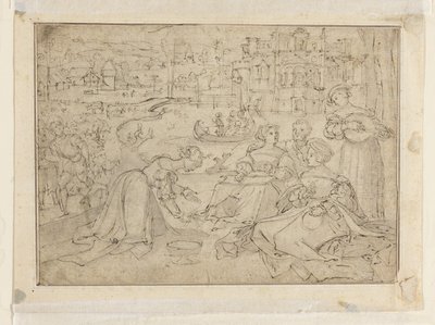 Recto- Huhtikuu (hahmoja puistossa linnan lähellä); Verso- Nuoruus elokuvasta Ihmisen kolme aikakautta. tekijältä Pieter Coecke van Aelst