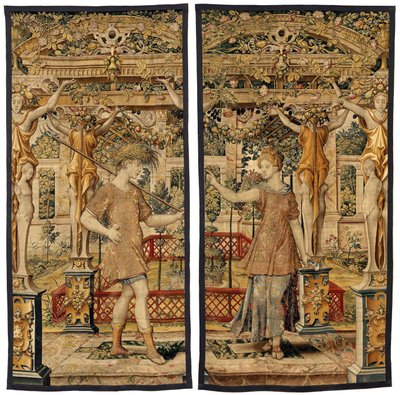 Vertumnus e Pomona: Vertumnus transformado em fazendeiro, c.1550 (ouro, lã e seda)finlandês tekijältä Pieter Coecke van Aelst