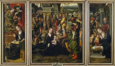 Ilmoitus. Taikaiden palvonta. Paimenten palvonta, toinen neljännes 1 tekijältä Pieter Coecke van Aelst