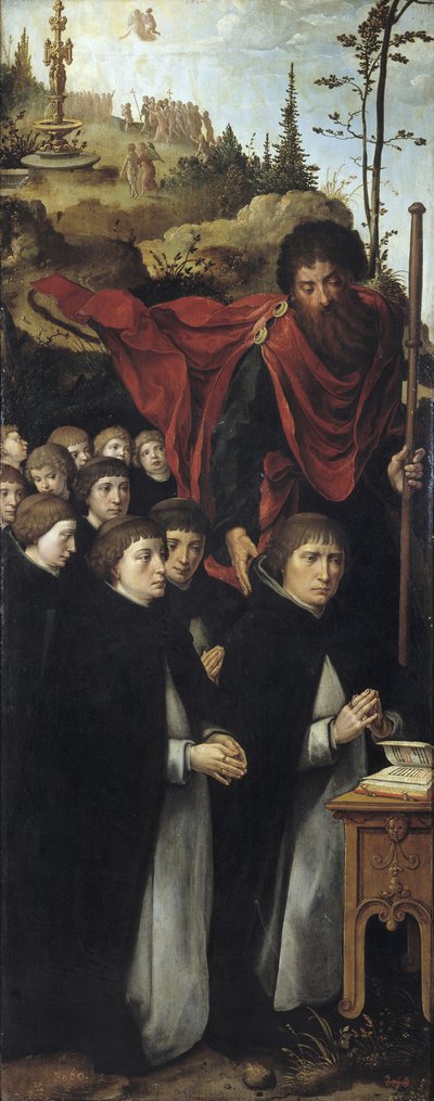 Apostoli Pyhä Jaakob Suuri saarnaajien kanssa Oikeanpuoleinen paneeli viimeisen tuomion triptyykistä tekijältä Pieter Coecke van Aelst