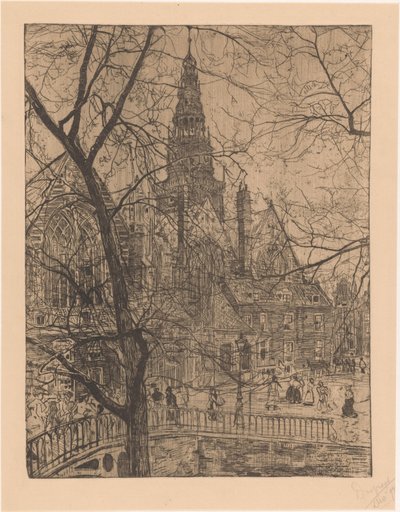 Vanha kirkko Amsterdamissa tekijältä Pieter Dupont (signed by artist)