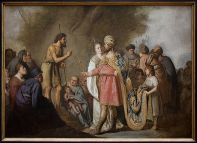 Pyhä Johannes Kastaja saarnaa Herodeksen edessä. Grebberin Pieter Franszin maalaus (1600-1652), öljy kankaalle tekijältä Pieter Fransz. de Grebber