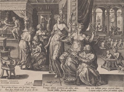 Lapsen syntymä, teoksesta The Course of Human Life, 1570. tekijältä Pieter Furnius