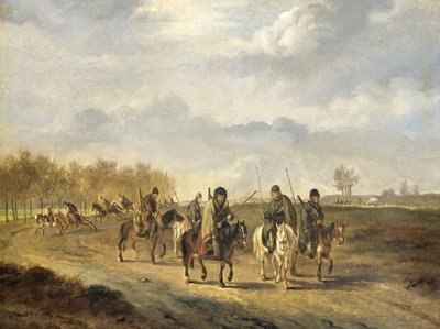 Kasakat maantiellä lähellä Bergeniä Pohjois-Hollannissa, 1813 tekijältä Pieter Gerardus van Os