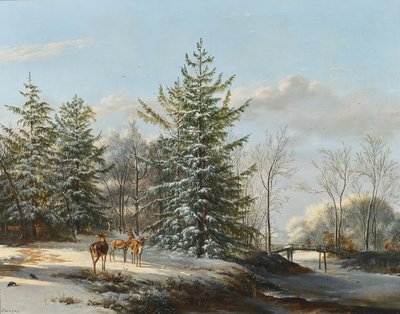 Talvinen maisema ja metsäkauris tekijältä Pieter Gerardus van Os