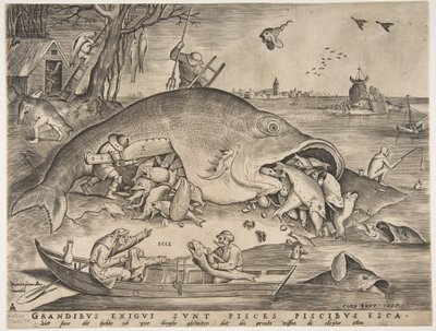 Isot kalat syövät pieniä kaloja, 1557 tekijältä Pieter Heyden van der