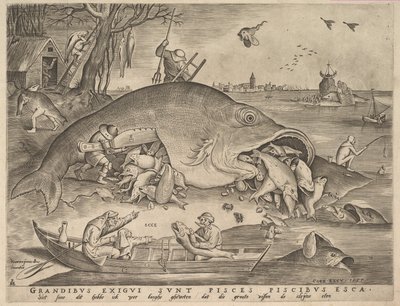 Isot kalat syövät pieniä kaloja, 1557 tekijältä Pieter Heyden van der