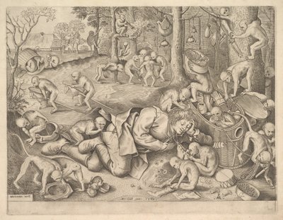 Apinoiden ryöstama kauppias, 1562 tekijältä Pieter Heyden van der