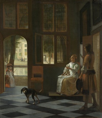 Nainen ohjaa nuorta miestä kirjeellä, 1670 tekijältä Pieter Hooch de