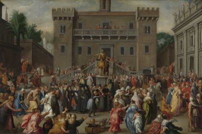 Rooman naiset kokoontuvat Capitolissa Rooman naisten nousu Capitolissa Papiriuksen vuoksi tekijältä Pieter Isaacsz.