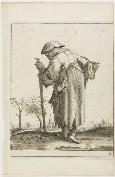 Marching Beggar Woman with a Basket, alkaen T is al verwart-gaern (Se on jo sekava) tekijältä Pieter Jansz. Quast