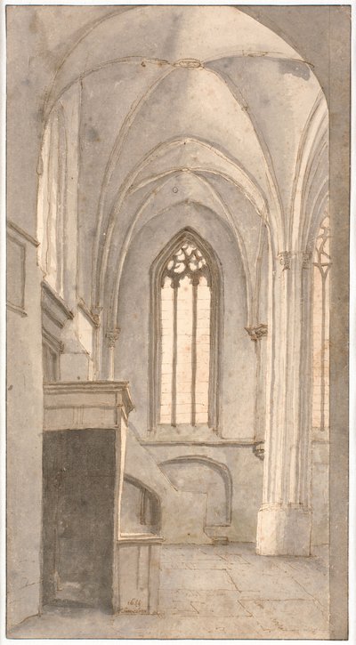 Näkymä Rhenenin Pyhän Cuneran kirkon sisäpihasta (prov. Utrecht) tekijältä Pieter Jansz Saenredam