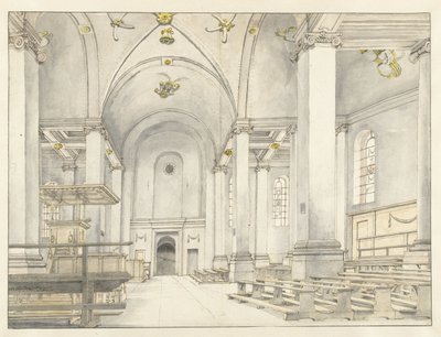 Näkymä Nieuwe Kerkin laivalle, Haarlem, katse länteen tekijältä Pieter Jansz Saenredam