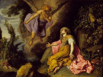 Hagar ja enkeli, 1614 (öljy puulle) tekijältä Pieter Lastman